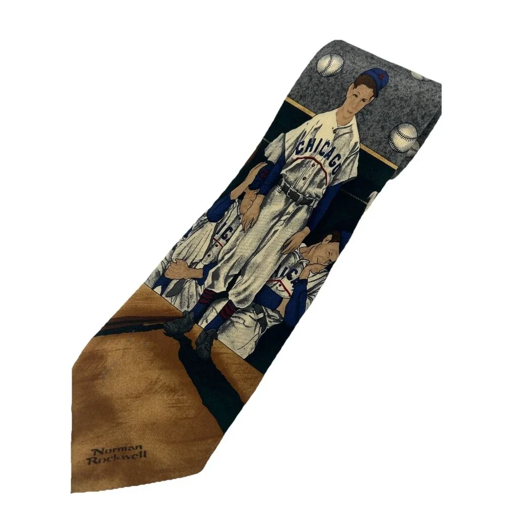 VTG Norman Rockwell Saturday Evening Post 1995 All Silk Chicago Baseball‎ Tie